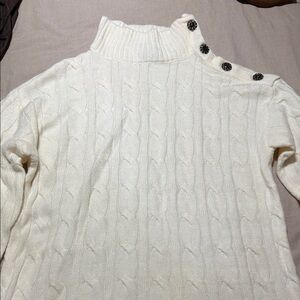 St. John's Bay Cream Cable Knit Button-Shoulder Sweater